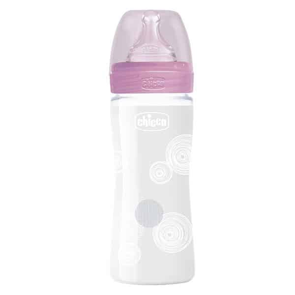 CHICCO BIB EN VERRE 240ML SILIC ROSE